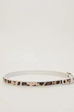 White leather and calf hair logo box buckle belt