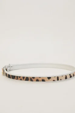 White leather and calf hair logo box buckle belt