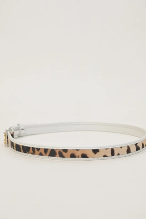 White leather and calf hair logo box buckle belt
