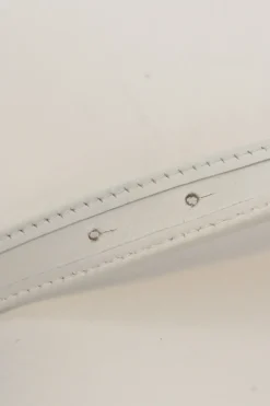 White leather and calf hair logo box buckle belt