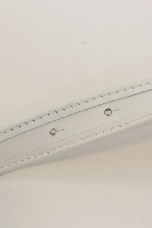 White leather and calf hair logo box buckle belt