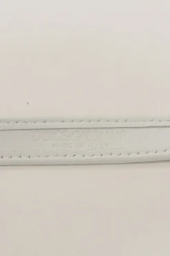 White leather and calf hair logo box buckle belt