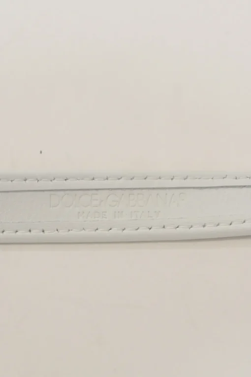 White leather and calf hair logo box buckle belt