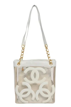 White leather and clear PVC Triple CC tote
