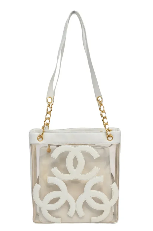 White leather and clear PVC Triple CC tote