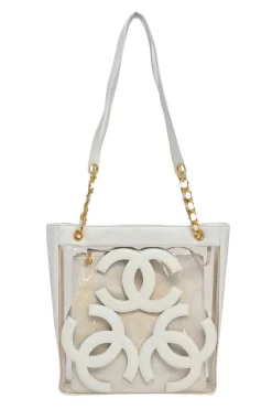 White leather and clear PVC Triple CC tote