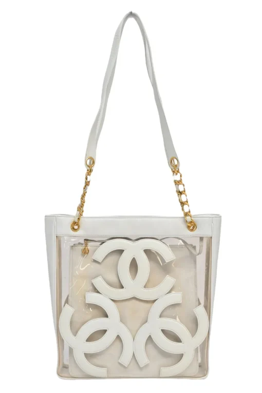 White leather and clear PVC Triple CC tote