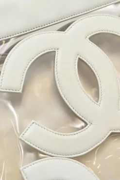 White leather and clear PVC Triple CC tote