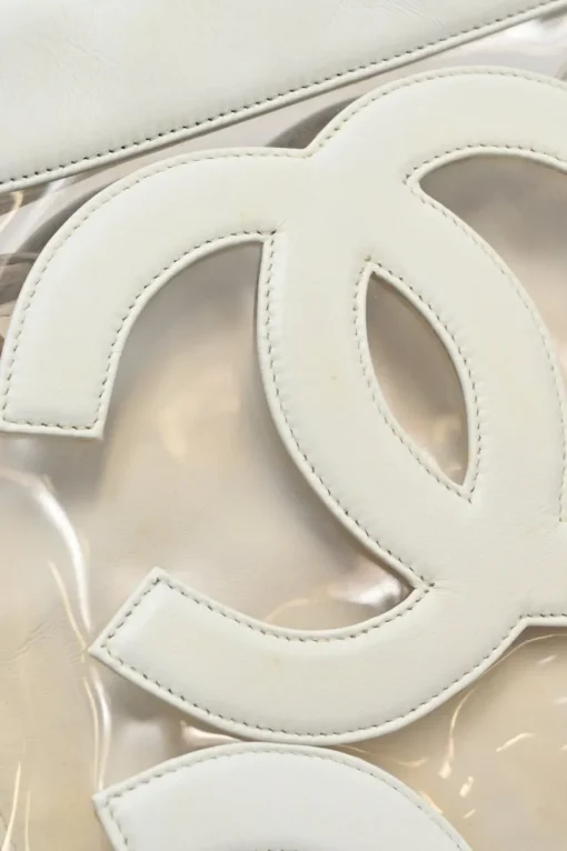 White leather and clear PVC Triple CC tote