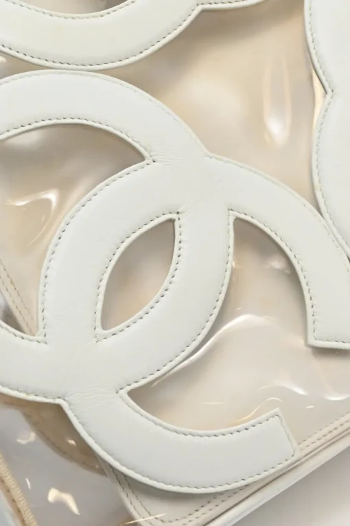 White leather and clear PVC Triple CC tote