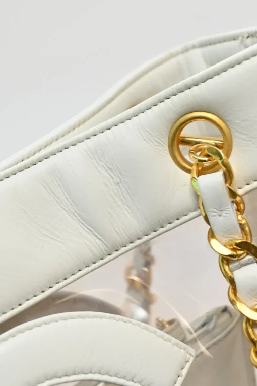 White leather and clear PVC Triple CC tote