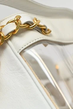 White leather and clear PVC Triple CC tote