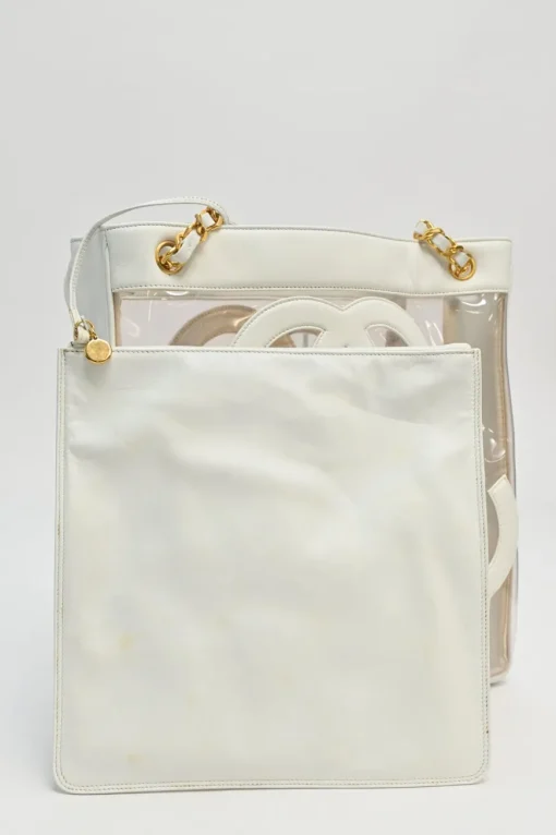 White leather and clear PVC Triple CC tote