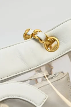 White leather and clear PVC Triple CC tote