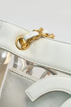 White leather and clear PVC Triple CC tote