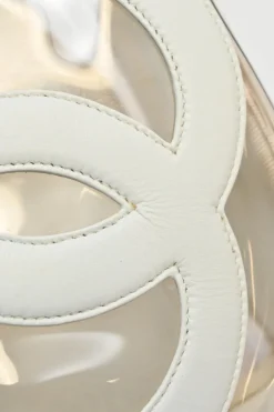 White leather and clear PVC Triple CC tote