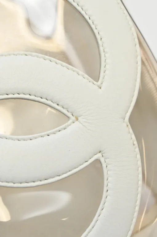 White leather and clear PVC Triple CC tote