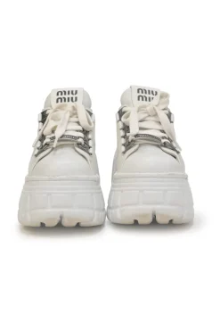 White leather and rubber tread sole flatform lace-up Derby shoes