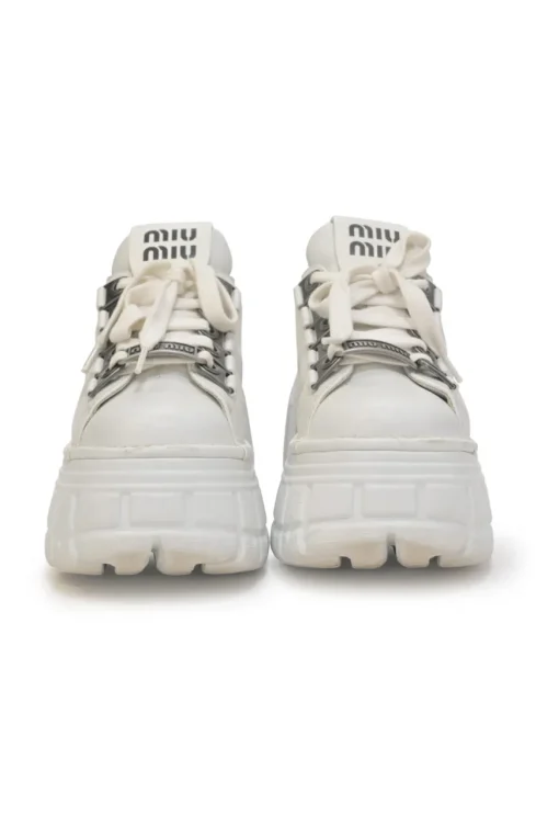 White leather and rubber tread sole flatform lace-up Derby shoes