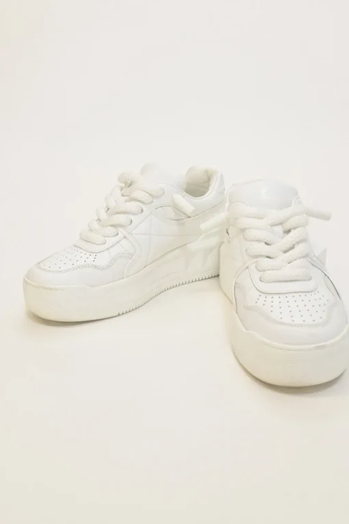 White leather and rubber One Stud XL low-top flatform wedge sneakers
