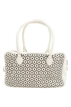 White Leather Laser Cut Shoulder Bag