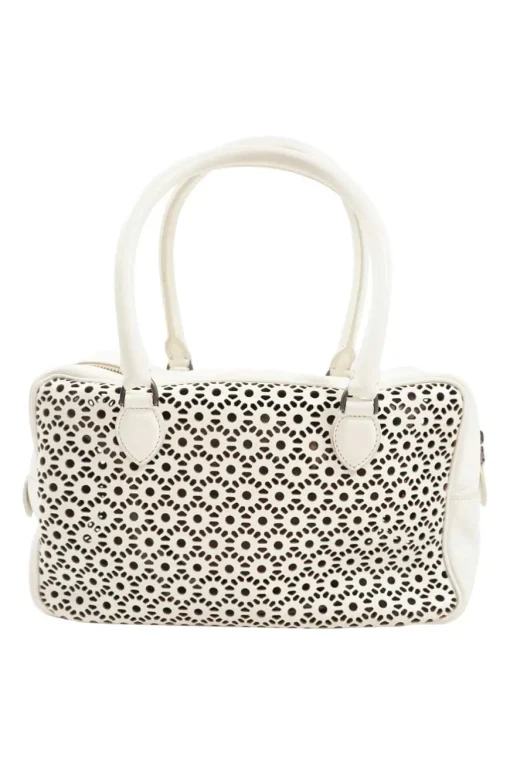 White Leather Laser Cut Shoulder Bag