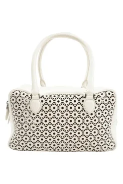 White Leather Laser Cut Shoulder Bag