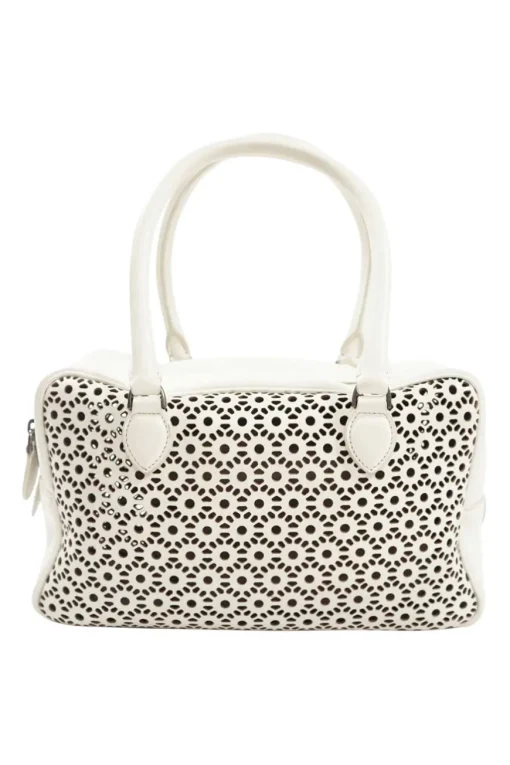 White Leather Laser Cut Shoulder Bag