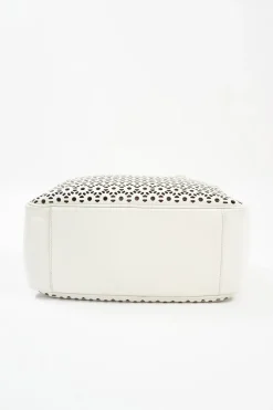 White Leather Laser Cut Shoulder Bag