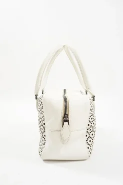 White Leather Laser Cut Shoulder Bag