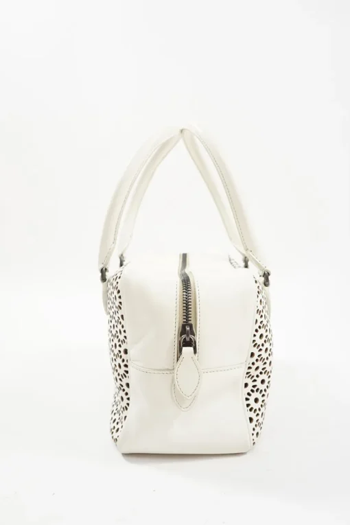 White Leather Laser Cut Shoulder Bag