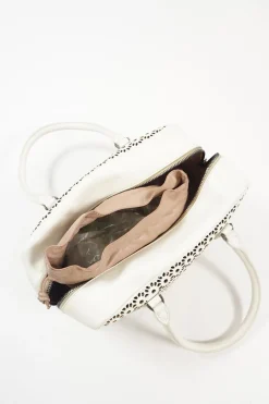 White Leather Laser Cut Shoulder Bag