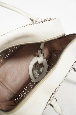 White Leather Laser Cut Shoulder Bag