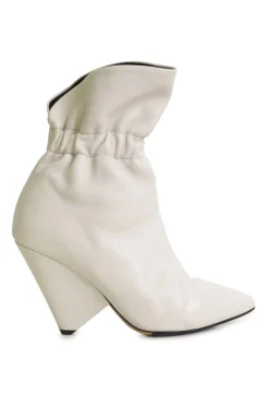 White leather Lileas ruched ankle boots with cone heels