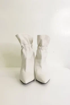 White leather Lileas ruched ankle boots with cone heels