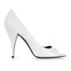 White leather open-toe high heeled pumps