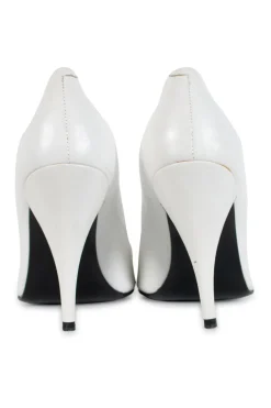 White leather open-toe high heeled pumps