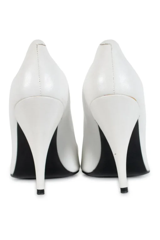 White leather open-toe high heeled pumps