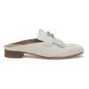 White leather Rivoli slip-on mules featuring palladium-plated H vamp buckle appliqué