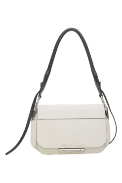 White leather Sybille accordion shoulder flap bag with contrasting strap