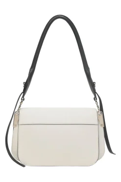 White leather Sybille accordion shoulder flap bag with contrasting strap