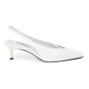White leather V-neck slingback court pumps