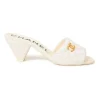 White matelassé goatskin leather and rubber cone heel slide sandals with gold-finish Coco Mark vamp appliqué