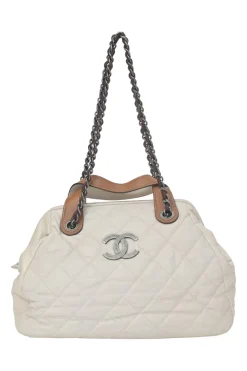 White matelassé lambskin leather In The Mix tote with ruthenium finish hardware