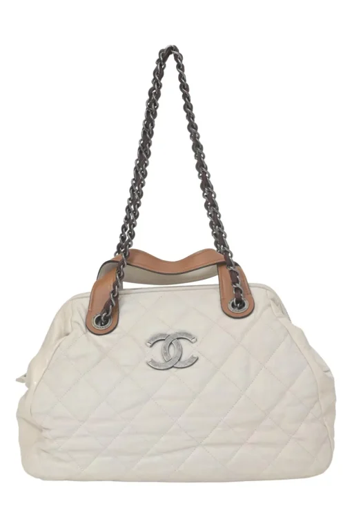 White matelassé lambskin leather In The Mix tote with ruthenium finish hardware