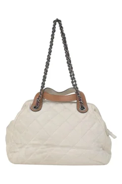 White matelassé lambskin leather In The Mix tote with ruthenium finish hardware
