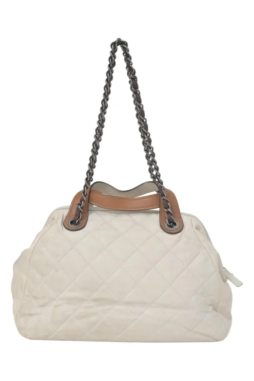White matelassé lambskin leather In The Mix tote with ruthenium finish hardware