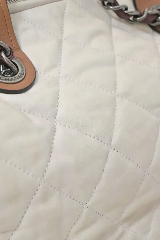 White matelassé lambskin leather In The Mix tote with ruthenium finish hardware