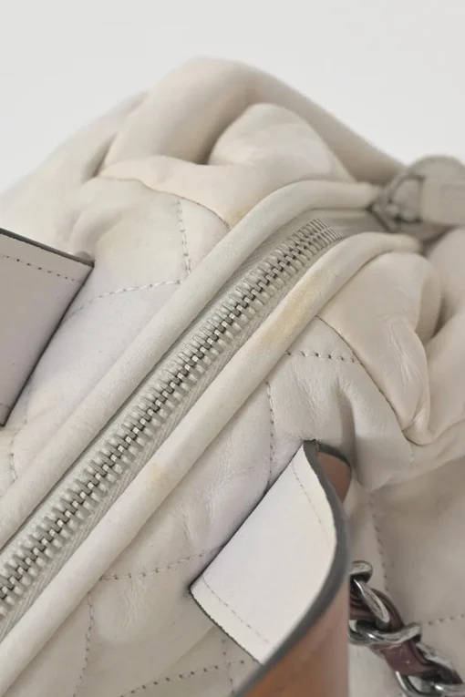 White matelassé lambskin leather In The Mix tote with ruthenium finish hardware