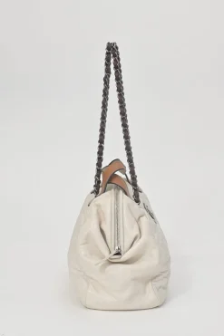 White matelassé lambskin leather In The Mix tote with ruthenium finish hardware